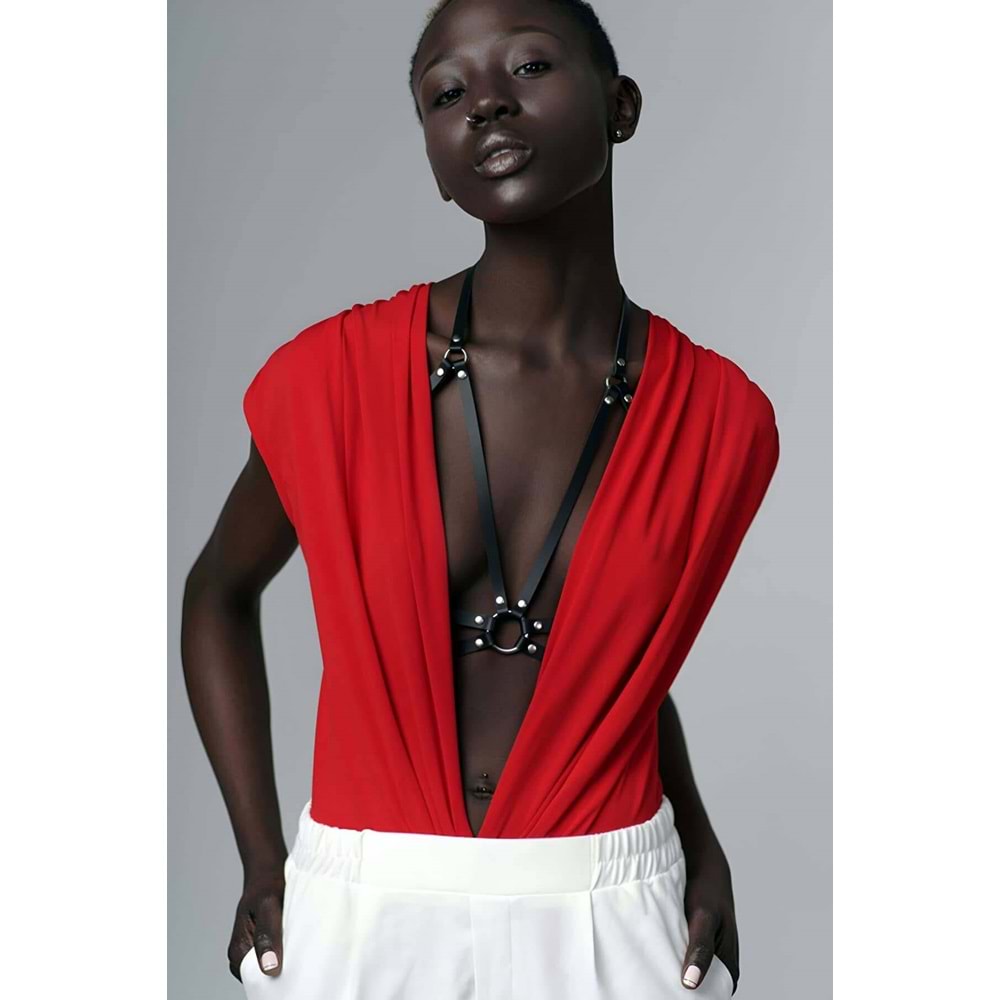 Omuz Göğüs Detaylı Şık Deri Harness 2XL/3XL