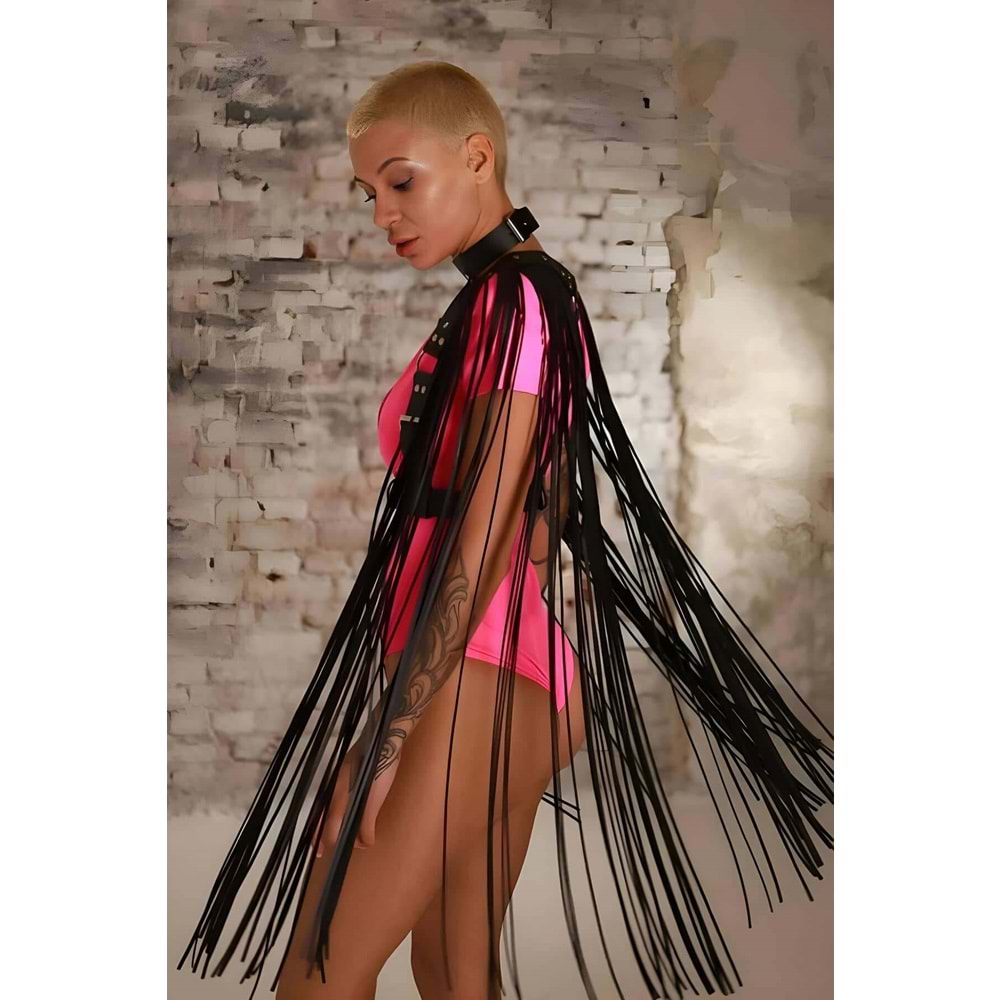 Omuzları Püskül Detaylı Suni Deri Ceket Kemer 2XL/3XL