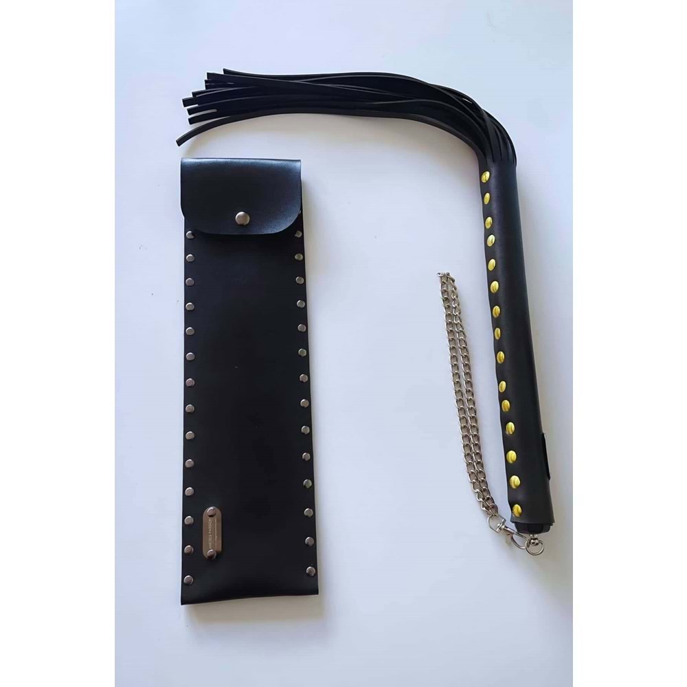 Deri Çantalı Şık Suni Deri Kırbaç,Sexy Aksesuar Siyah