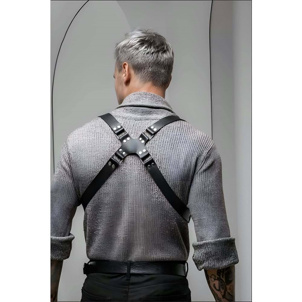 Erkek Sırt Detaylı Şık Suni Deri Kemer, Erkek Deri T-Shirt Gömlek Kemeri Siyah L/XL