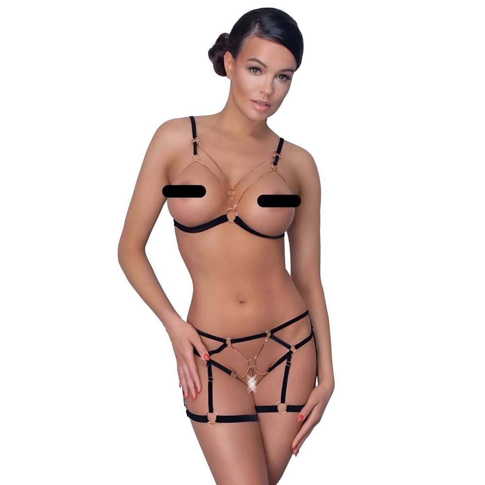 Elastik ve Zincir Detaylı Seksi Jartiyer Takım Kırmızı L/XL