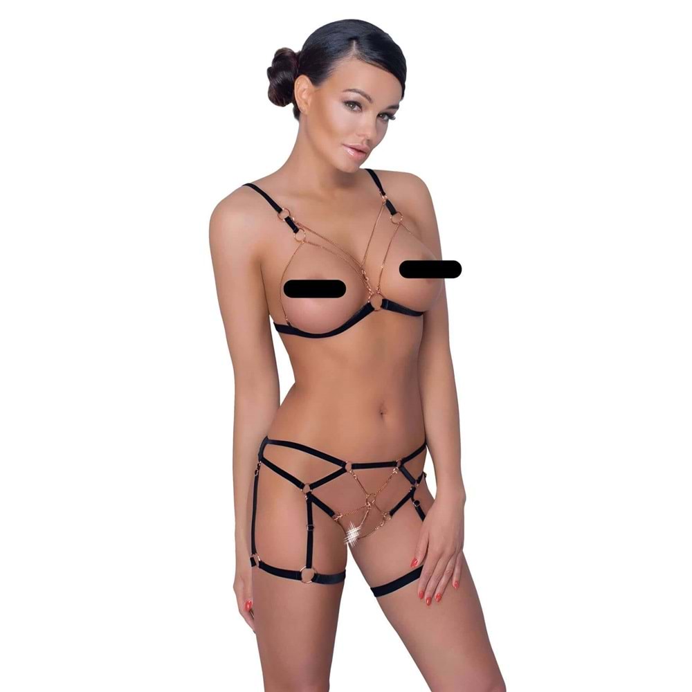 Elastik ve Zincir Detaylı Seksi Jartiyer Takım Kırmızı L/XL