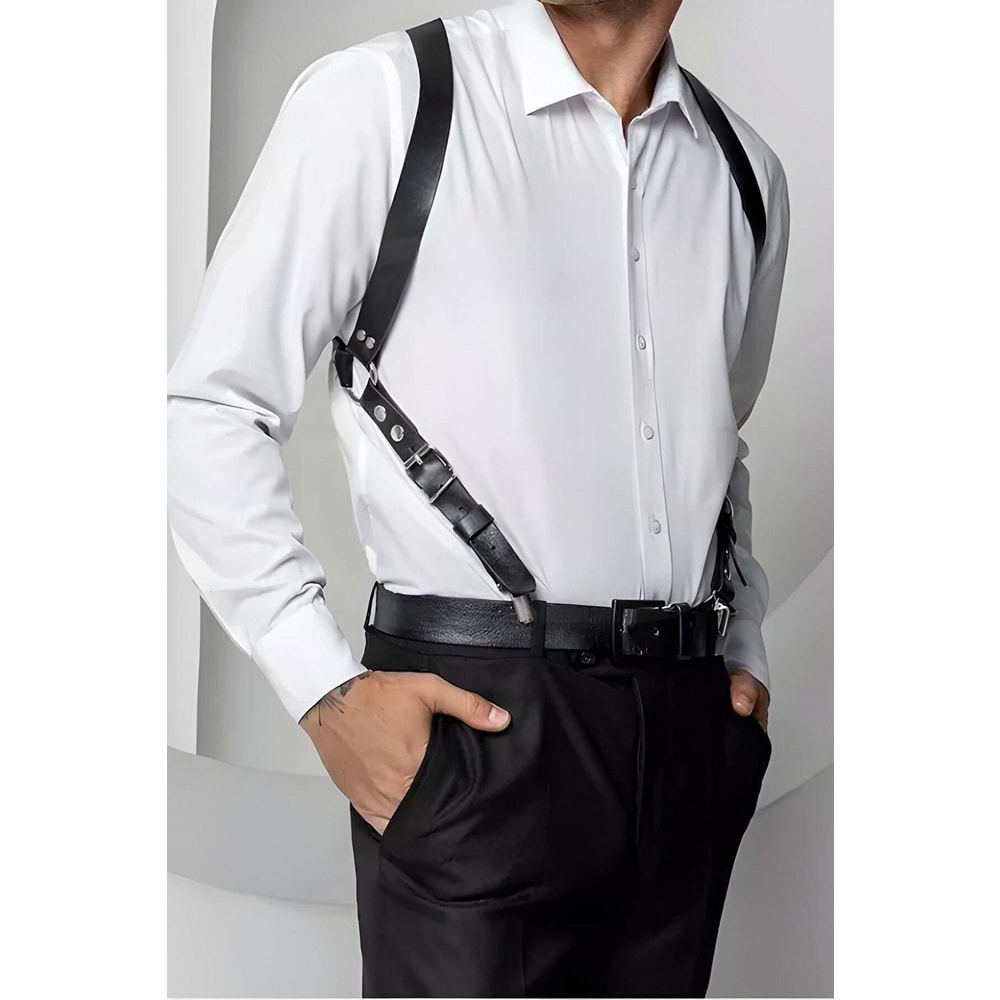 Sırt Detaylı Şık Erkek Kemer, Tarz Erkek Kemer, Erkek T-shirt Kemeri Siyah L/XL