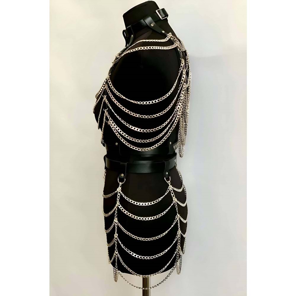 Zİncirli Crop Ve Etek Harness Alt Üst Takım L/XL