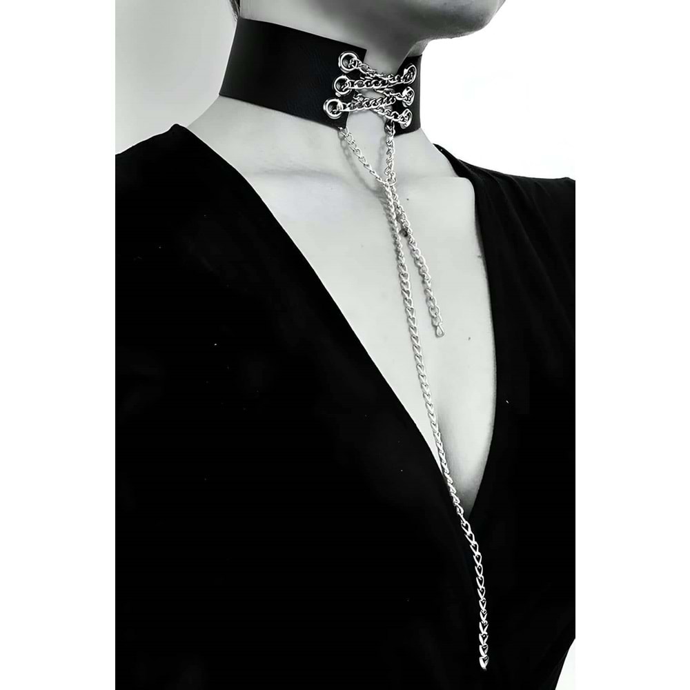 Deri Zincirli Şık Choker L/XL