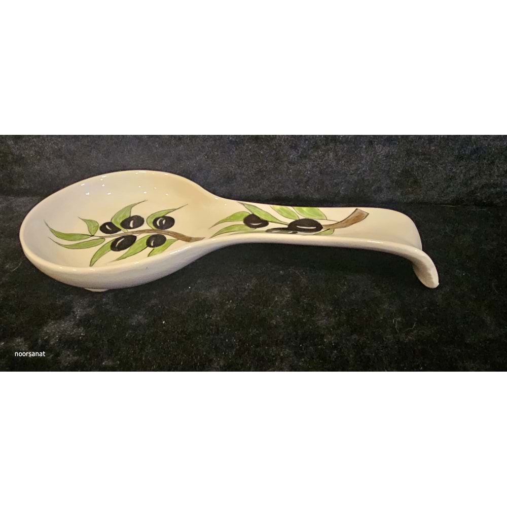 Zeytin Motifli El Boyaması Seramik Kaşıklık