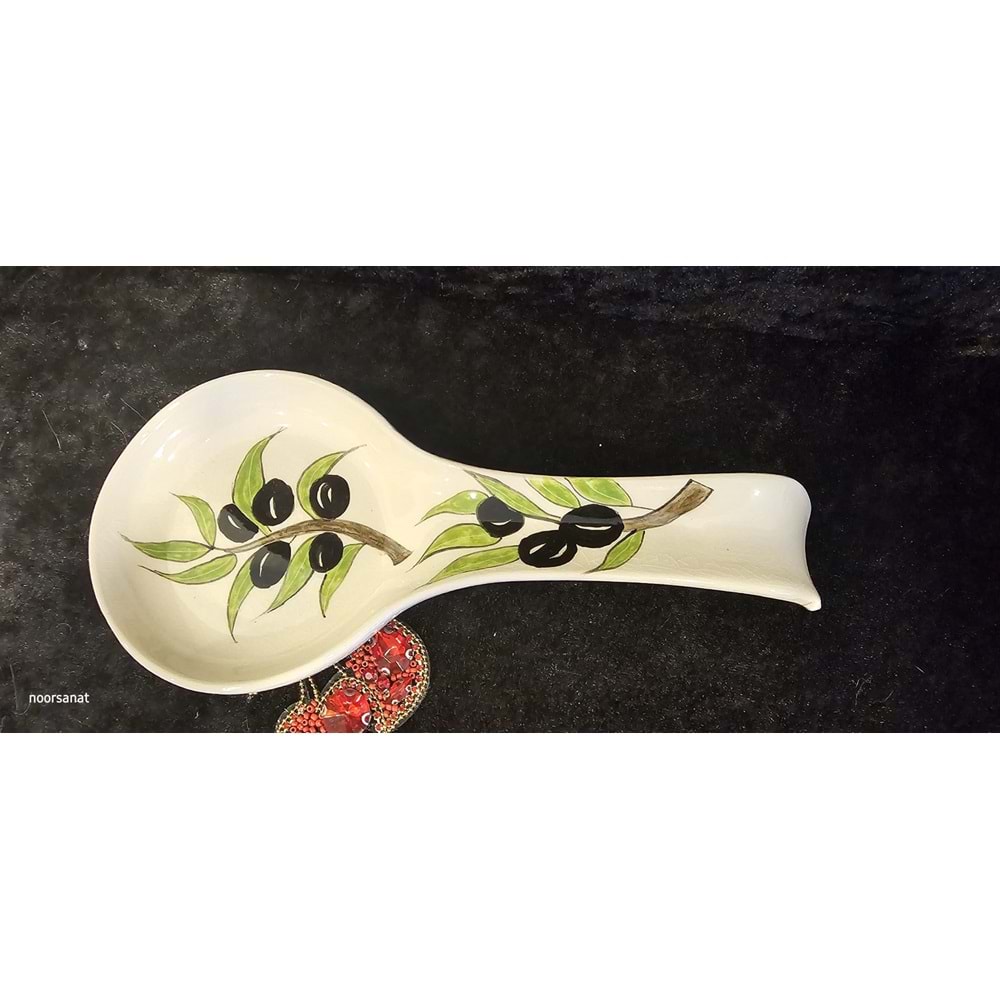 Zeytin Motifli El Boyaması Seramik Kaşıklık