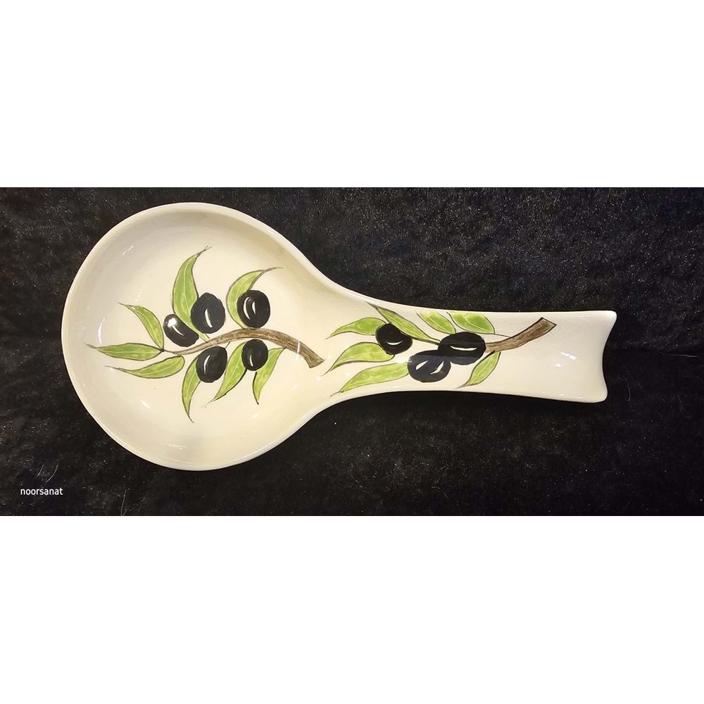 Zeytin Motifli El Boyaması Seramik Kaşıklık
