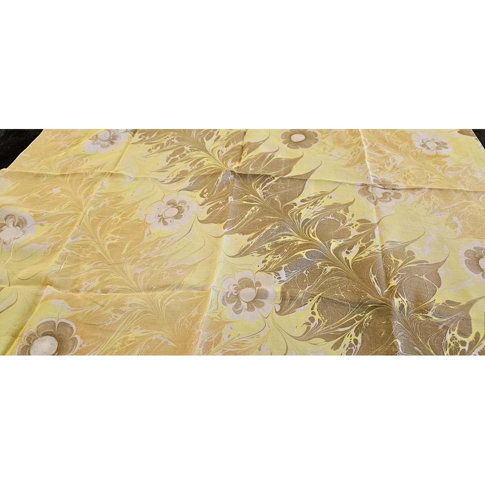 Sarı Üzerine Kahverengi Çiçekli İpek Ebru Fular Eşarp