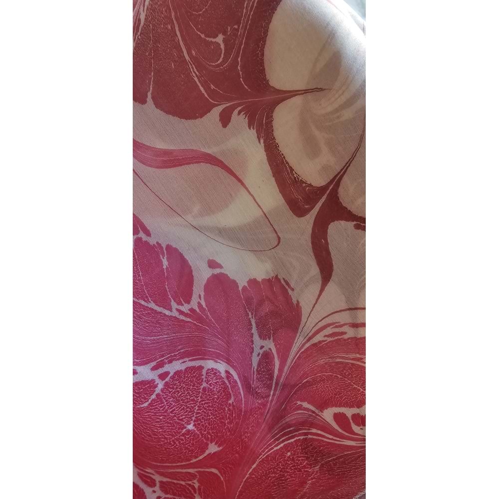 Pembe Üzeri Beyaz Çiçekli Ebru İpek Fular