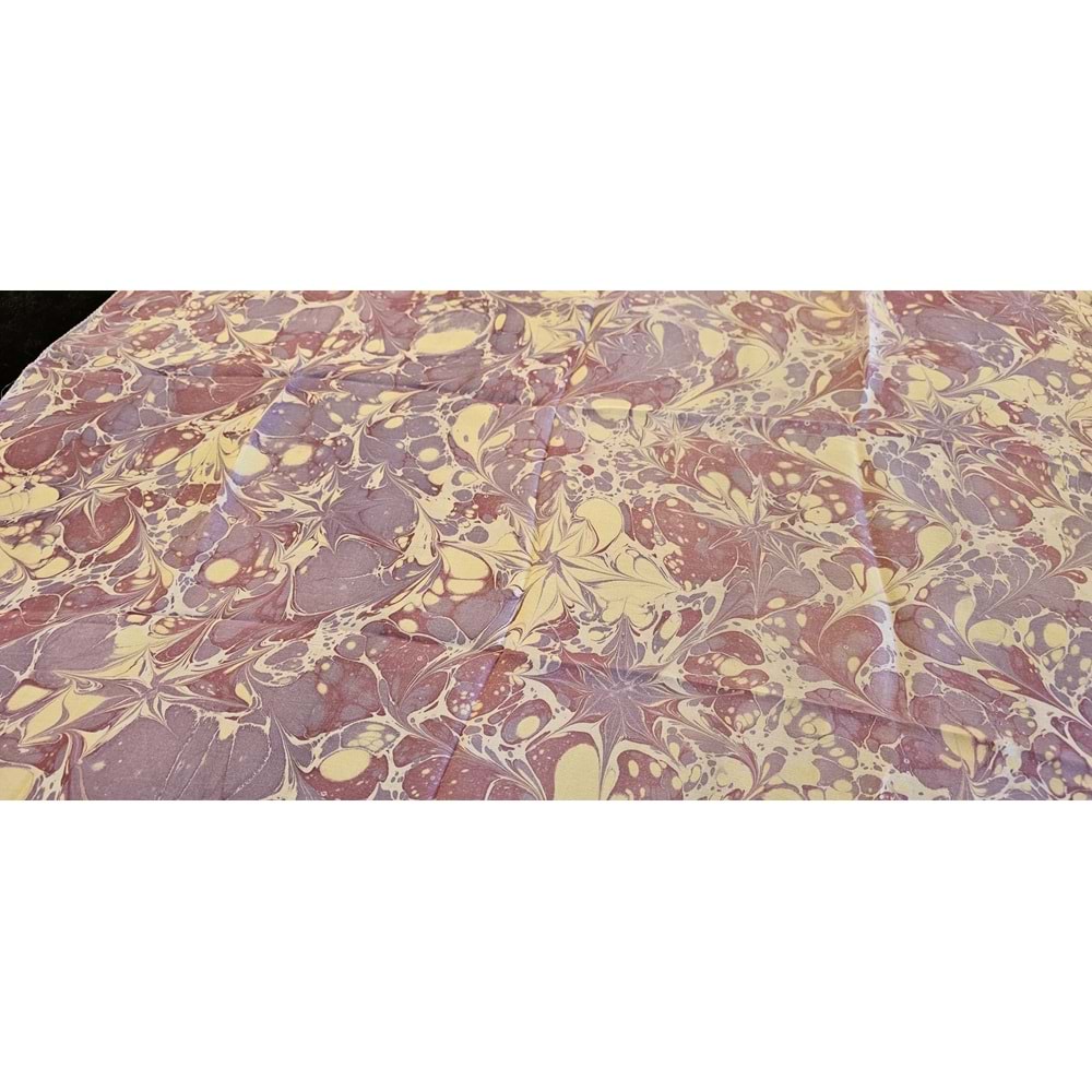 Mor Üzerine Krem Rengi Yıldız Çiçekleri Ebru İpek Eşarp Fular