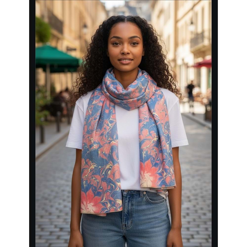 Lacivert Üzerine Gül kurusu Ebru İpek Fular