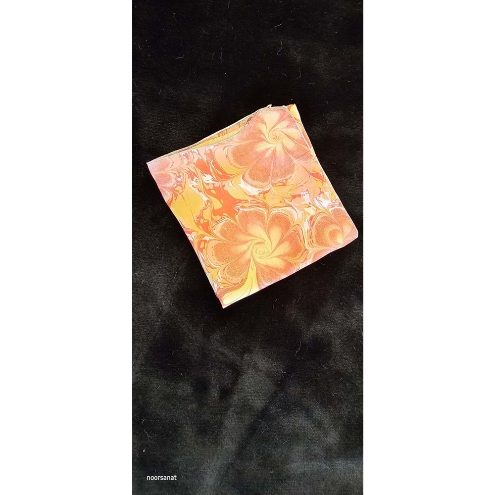 Turuncu Üzerinde Sarı Papatyalar Ebru ipek Fular