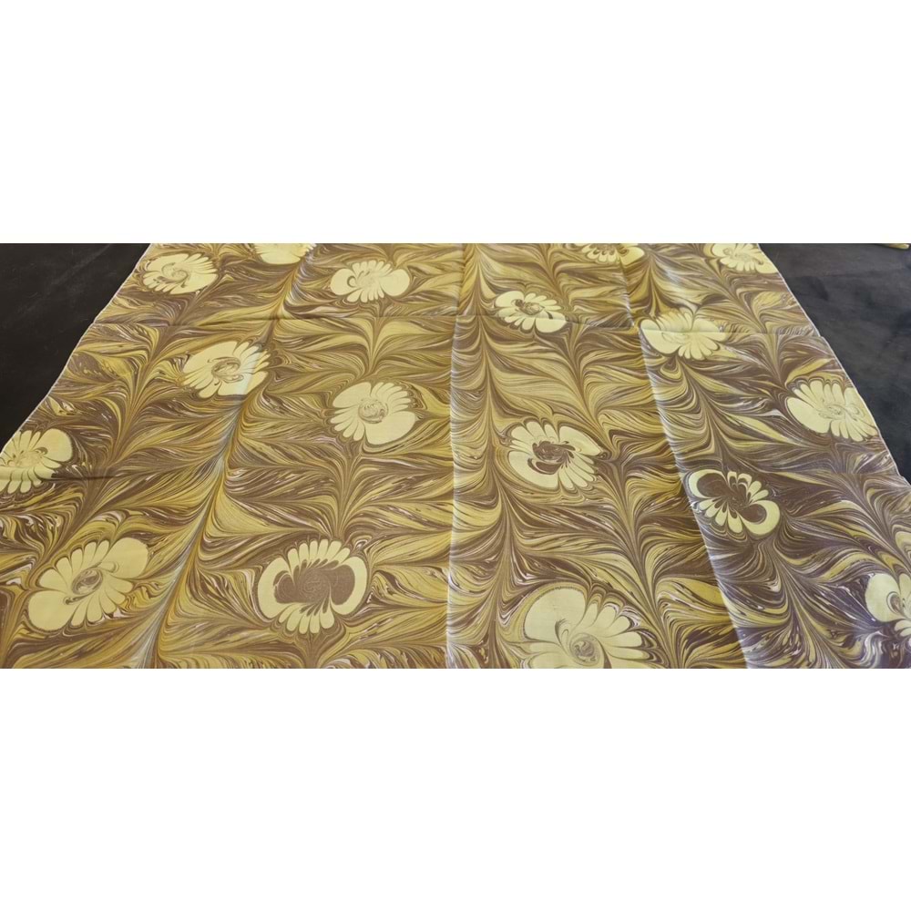 Kahverengi Üzerine Açık Yeşil Papatyalar Ebru İpek Fular Eşarp