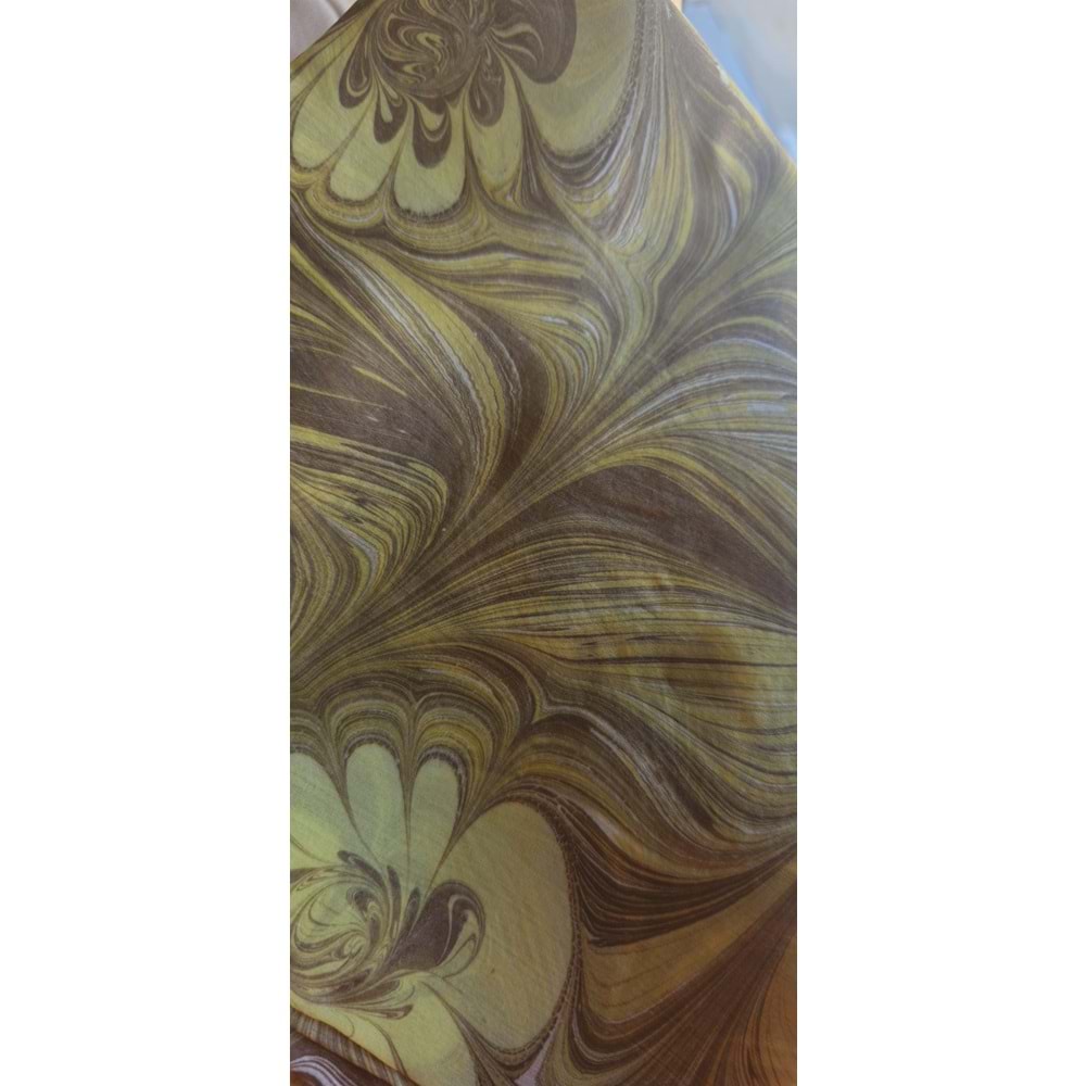 Kahverengi Üzerine Açık Yeşil Papatyalar Ebru İpek Fular Eşarp