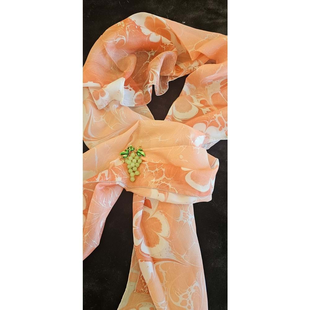 Somon Beyaz Papatyalı Ebru İpek Fular