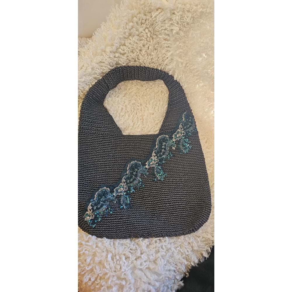 Füme Üzeri Nakışlı Şık Çanta