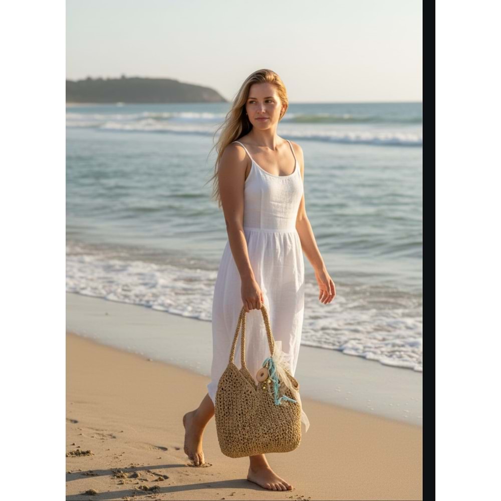 Camel Rengi Tül Süslemeli Şık Çanta