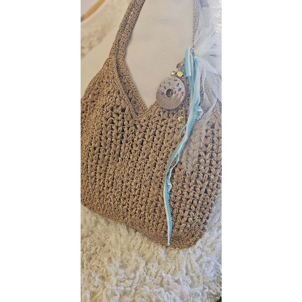 Camel Rengi Tül Süslemeli Şık Çanta