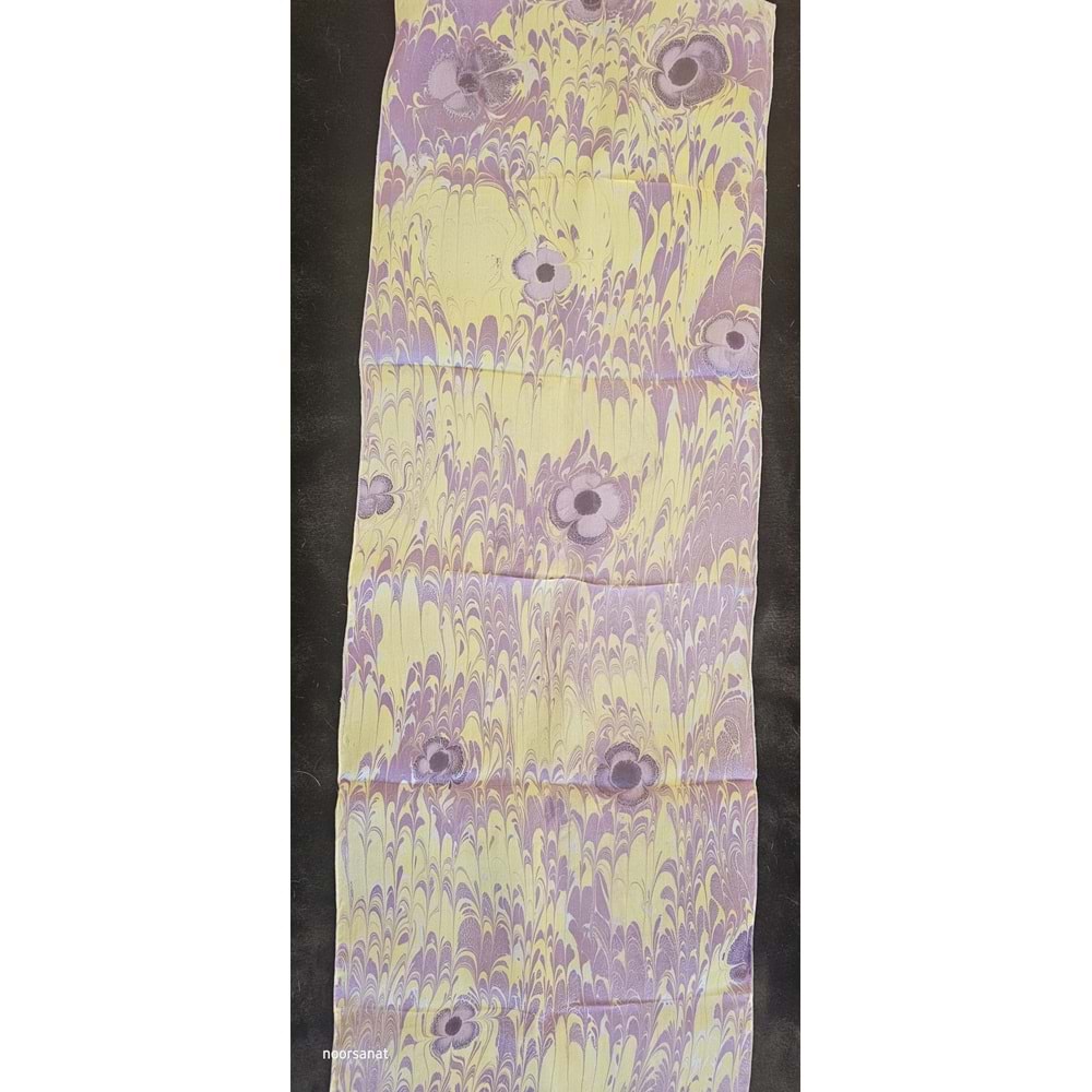 Sarı Üzerine Mor Menekşe Ebru İpek Fular