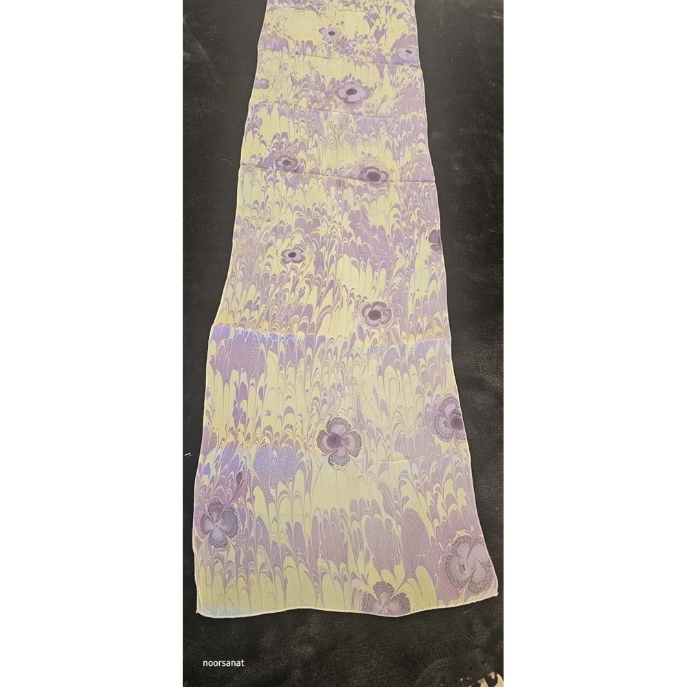 Sarı Üzerine Mor Menekşe Ebru İpek Fular