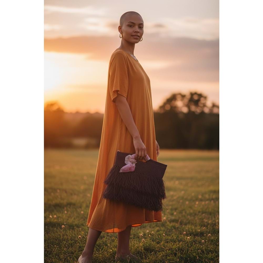 İpek Fularlı Yusufcuk Broşlu Kağıt İp El Örgüsü Çanta