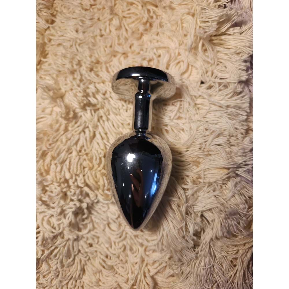 Metal Elmas Taşlı Anal Plug Pembe Büyük Boy