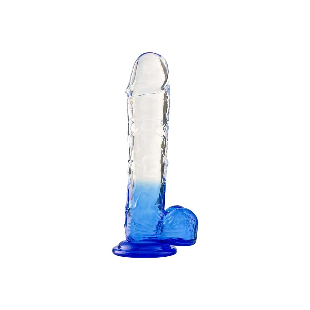 Silikon Şeffaf Renkli Dildo 20 cm Mavi