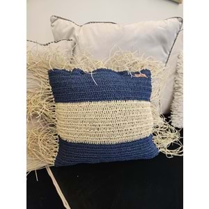 Çift Yön Örgü 40x40 cm Doğal Rafya Saçaklı El Yapımı Kırlent