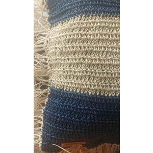 Çift Yön Örgü 40x40 cm Doğal Rafya Saçaklı El Yapımı Kırlent