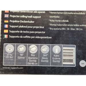 PROJEKTÖR TAVAN/DUVAR ASKI APARATI ASKI BOYU 58-98 cm