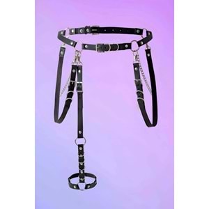 Halka ve Zincir Detaylı Şık Suni Deri Kemer L/XL