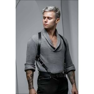 Erkek Sırt Detaylı Şık Suni Deri Kemer, Erkek Deri T-Shirt Gömlek Kemeri Siyah L/XL