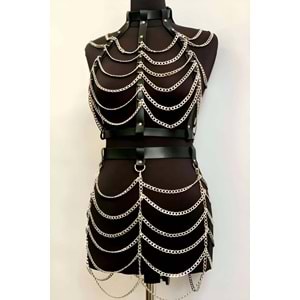 Zİncirli Crop Ve Etek Harness Alt Üst Takım L/XL