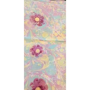 Turkuaz Üzerine Pembe Çiçek İşlemeli İpek Ebru Fular