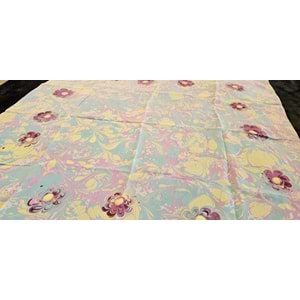 Turkuaz Üzerine Pembe Çiçek İşlemeli İpek Ebru Fular