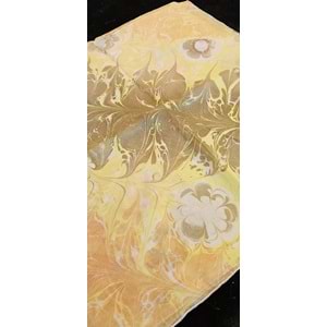 Sarı Üzerine Kahverengi Çiçekli İpek Ebru Fular Eşarp