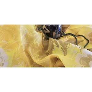 Sarı Üzerine Kahverengi Çiçekli İpek Ebru Fular Eşarp