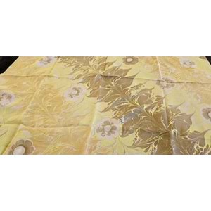 Sarı Üzerine Kahverengi Çiçekli İpek Ebru Fular Eşarp