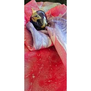 ebru çalışmalı ipek pembe fular