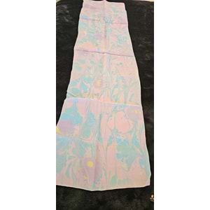 Pembe Turkuaz Renklerinde Ebru İpek Fular