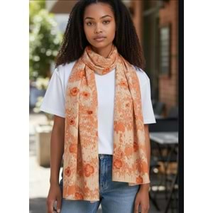 Turuncu Üzerinde Sarı Papatyalar Ebru ipek Fular