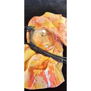 Turuncu Üzerinde Sarı Papatyalar Ebru ipek Fular