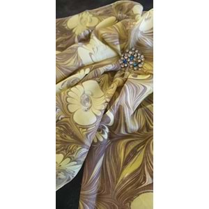 Kahverengi Üzerine Açık Yeşil Papatyalar Ebru İpek Fular Eşarp