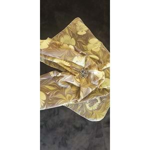 Kahverengi Üzerine Açık Yeşil Papatyalar Ebru İpek Fular Eşarp