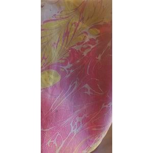 Pembe Mor Sarı Ebru İpek Eşarp