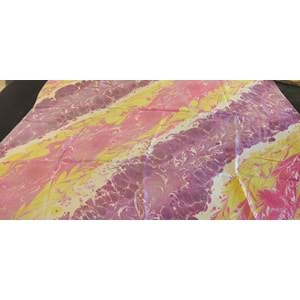 Pembe Mor Sarı Ebru İpek Eşarp