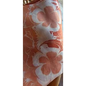 Somon Beyaz Papatyalı Ebru İpek Fular