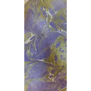 Yeşil Üzerine Mor Yıldız Çiçekli Ebru İpek Eşarp Fular