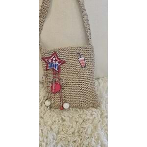 Vizon Rengi Kırmızı Nakışlar İle Süslenmiş 20x22 cm Ölçülerinde Bohem Çanta